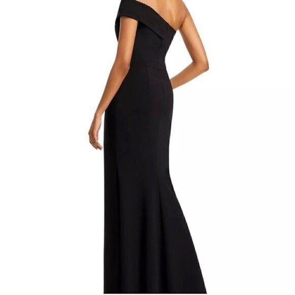 Aqua Scuba Crepe Off-the-Shoulder Gown - evening dress black size 12, New - Picture 6 of 12